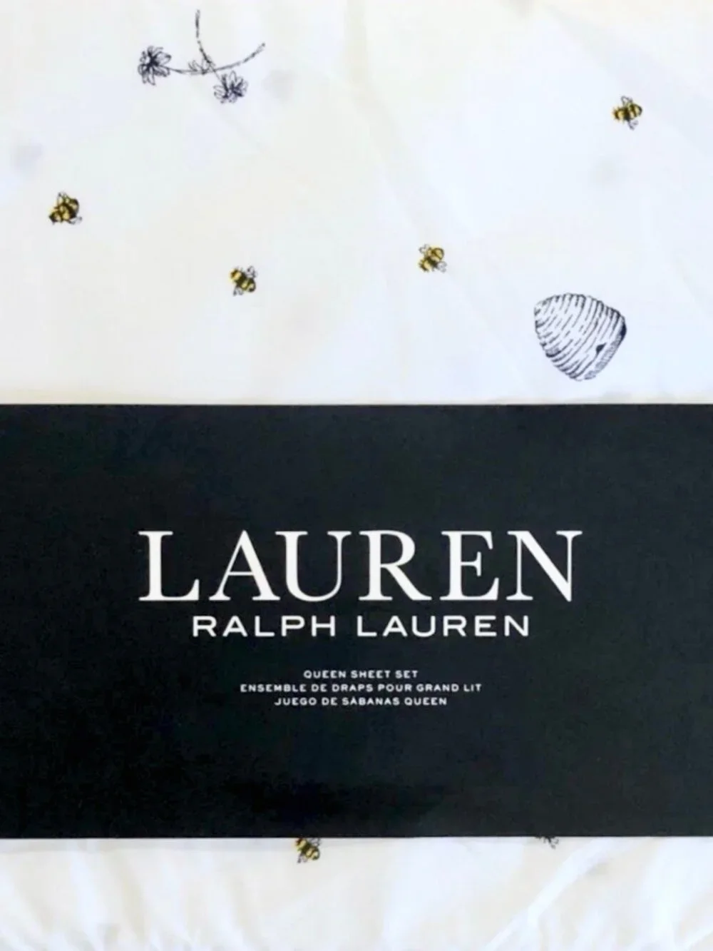 Ralph Lauren QUEEN Size Bees & Bee Hives Sheet Set 100% Percale Cotton